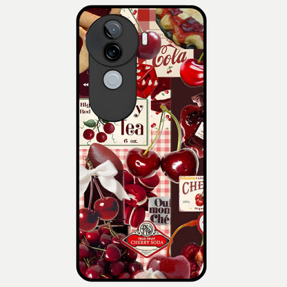  Aesthetic Cherry Tea Glass Case for iQOO Z9s back cover – full design glossy printed glass finish