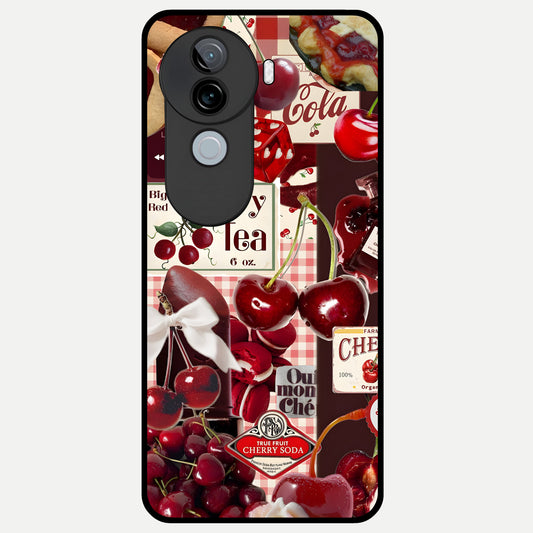  Aesthetic Cherry Tea Glass Case for iQOO Z9s back cover – full design glossy printed glass finish