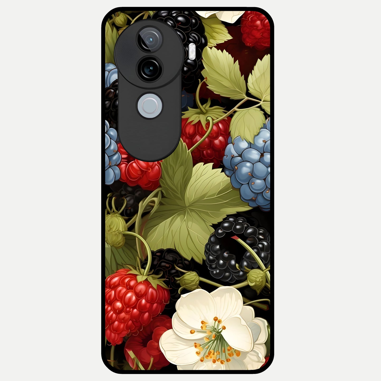  Berry Bloom Charm Glass Case for iQOO Z9s back cover – full design glossy printed glass finish