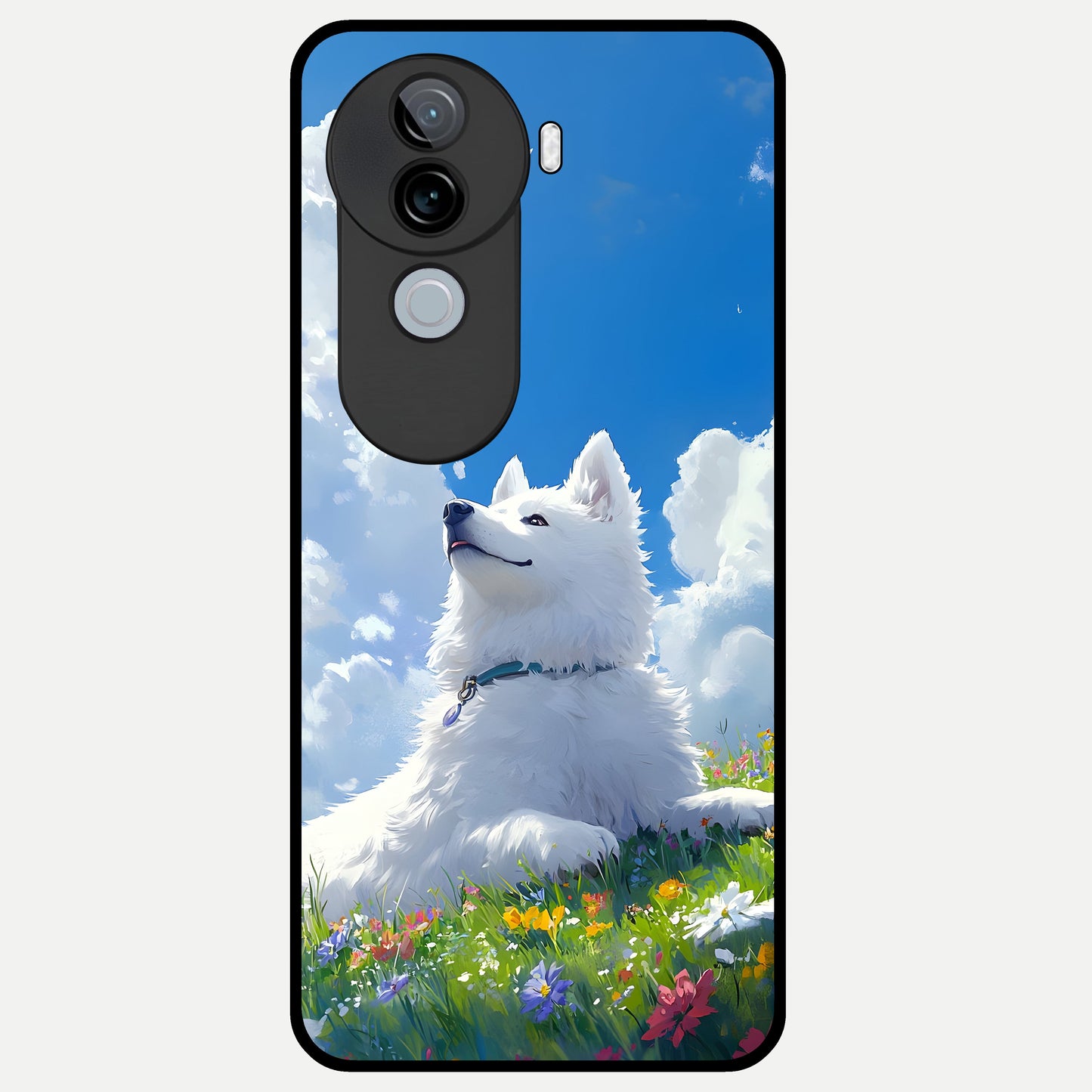  Blissful Cloud Pup Glass Case for iQOO Z9s back cover – full design glossy printed glass finish