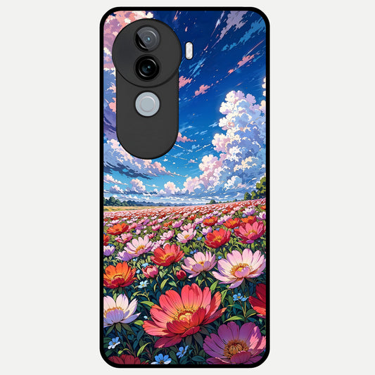  Blossom Sky Field Glass Case for iQOO Z9s back cover – full design glossy printed glass finish