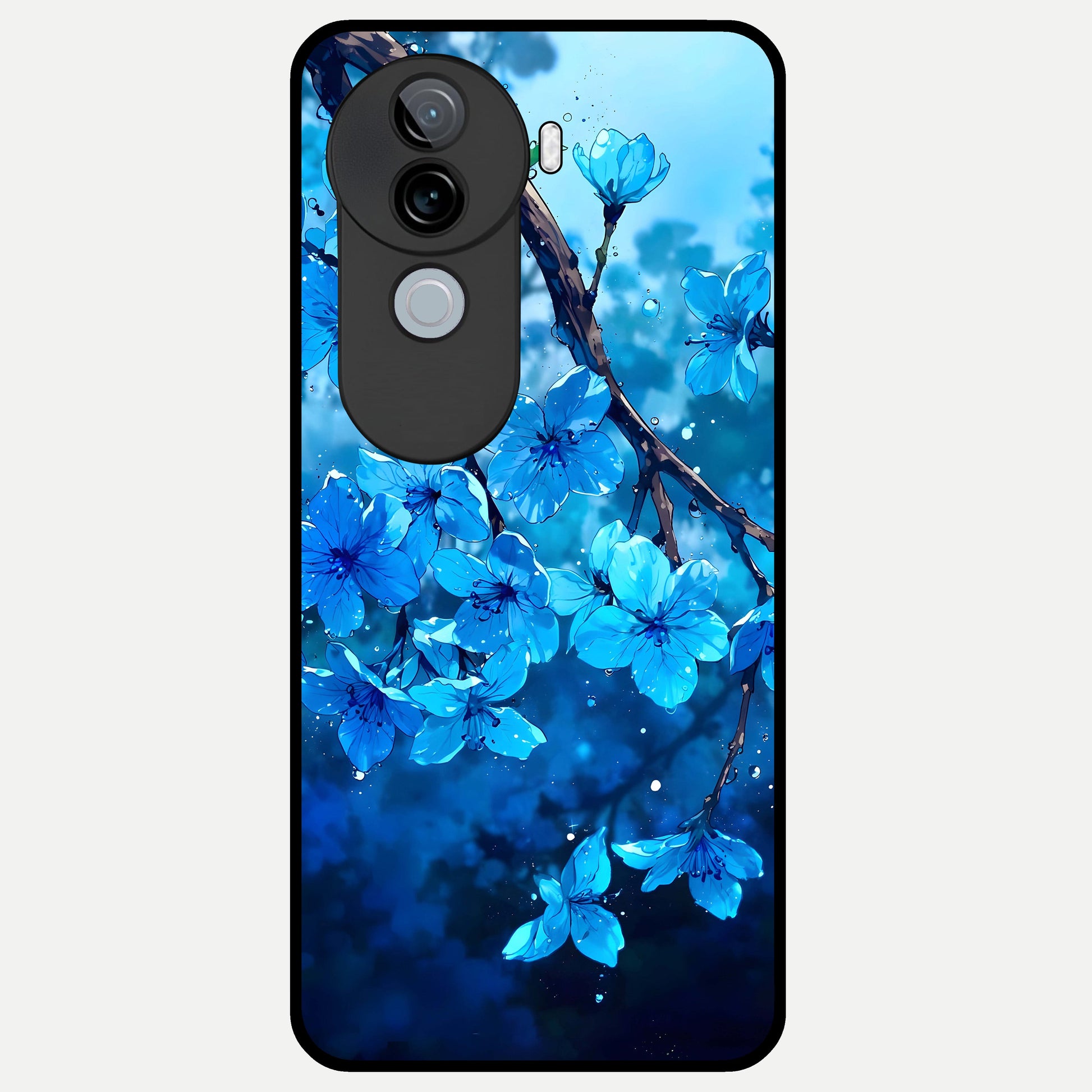  Blue Blossoms Branch Glass Case for iQOO Z9s back cover – full design glossy printed glass finish