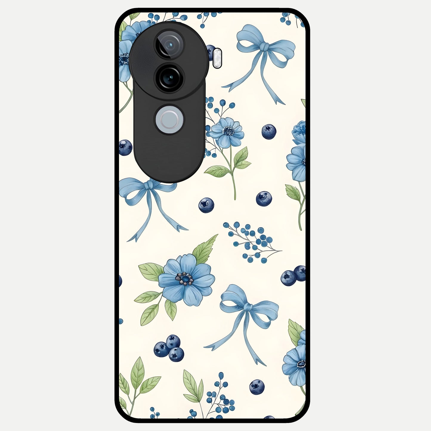  Blue Flower And Bow Glass Case for iQOO Z9s back cover – full design glossy printed glass finish