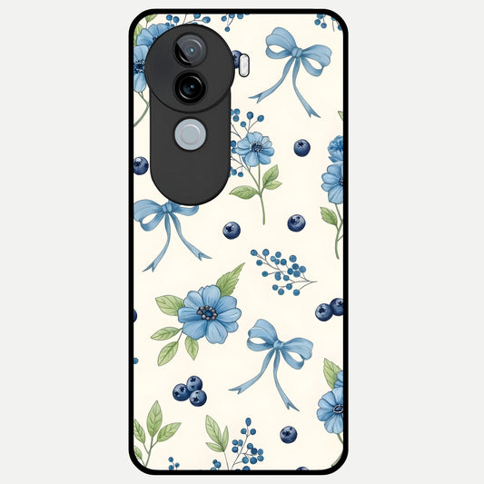  Blue Flower And Bow Glass Case for iQOO Z9s back cover – full design glossy printed glass finish