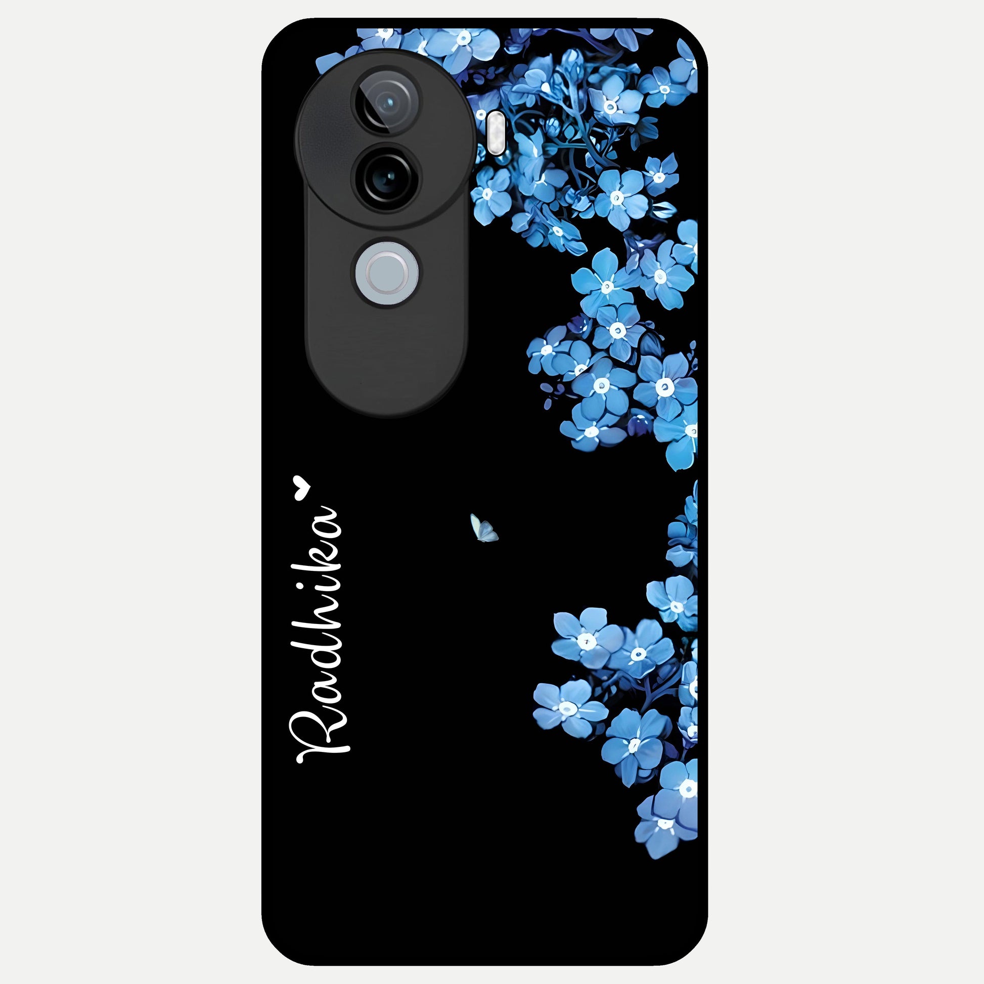  Blue Petal Dream Custom Name Glass Case for iQOO Z9s back cover – full design glossy printed glass finish