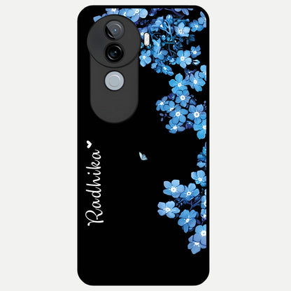  Blue Petal Dream Custom Name Glass Case for iQOO Z9s back cover – full design glossy printed glass finish