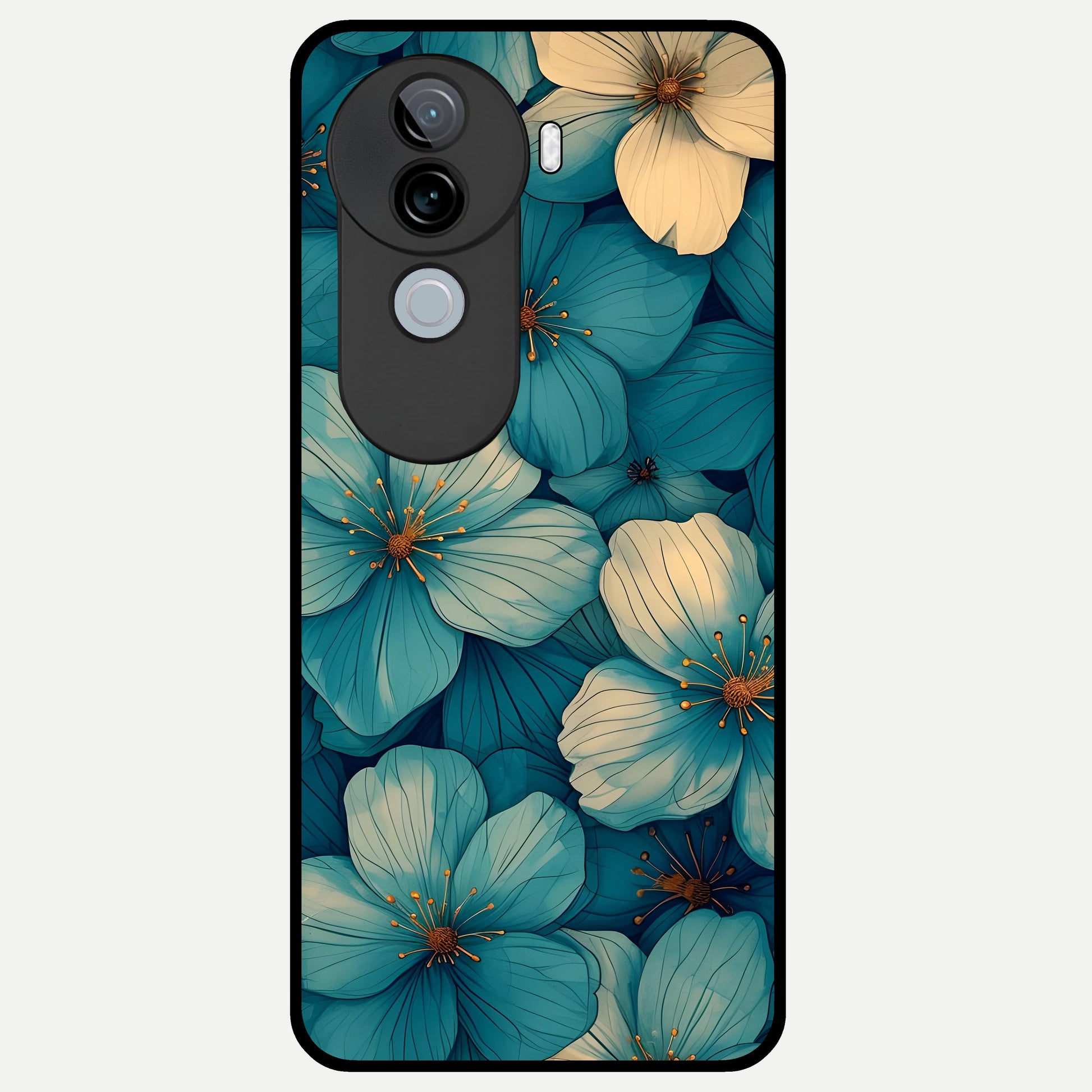  Blue Shade Floral Glass Case for iQOO Z9s back cover – full design glossy printed glass finish