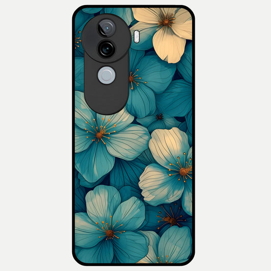  Blue Shade Floral Glass Case for iQOO Z9s back cover – full design glossy printed glass finish