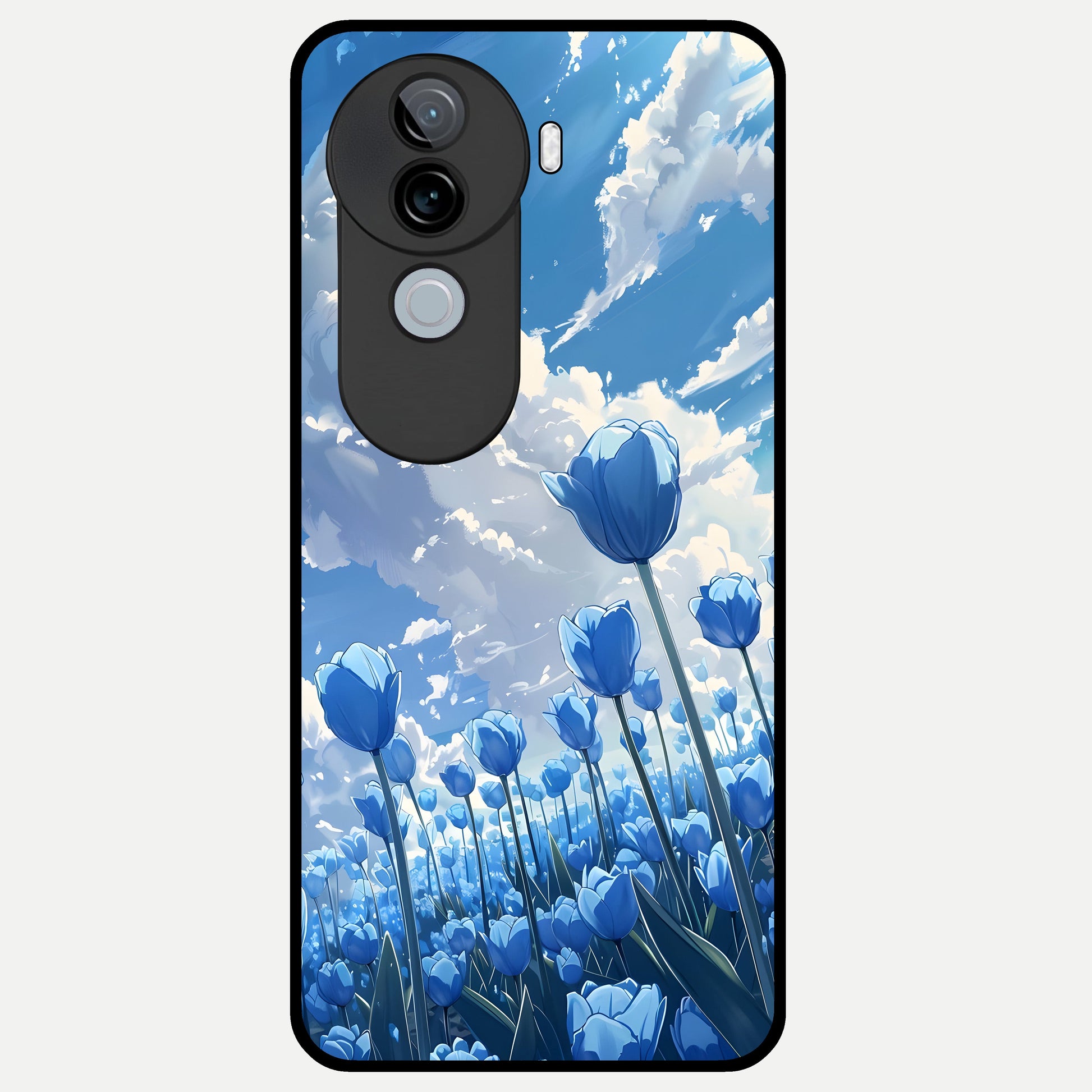  Blue Tulip Clouds Glass Case for iQOO Z9s back cover – full design glossy printed glass finish