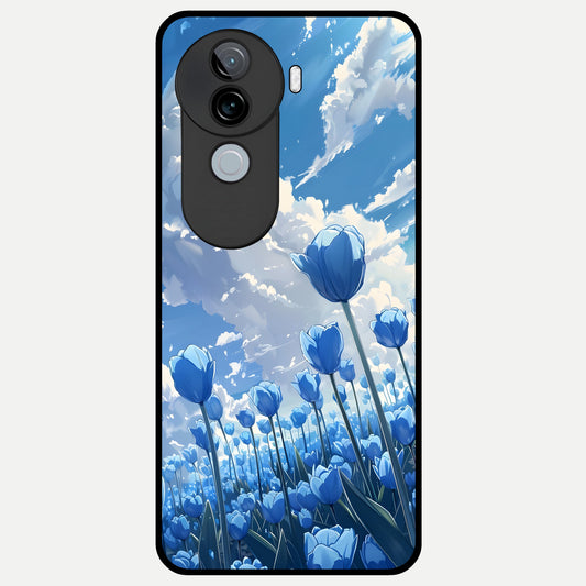  Blue Tulip Clouds Glass Case for iQOO Z9s back cover – full design glossy printed glass finish