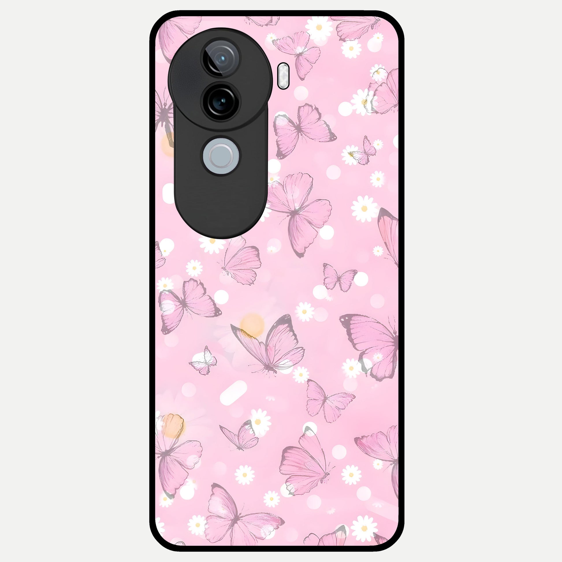  Blush Butterfly Garden Glass Case for iQOO Z9s back cover – full design glossy printed glass finish