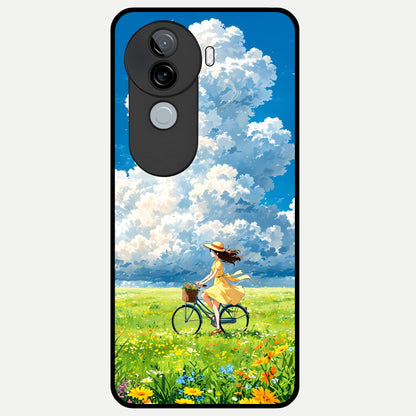  Breezy Meadow Ride Glass Case for iQOO Z9s back cover – full design glossy printed glass finish