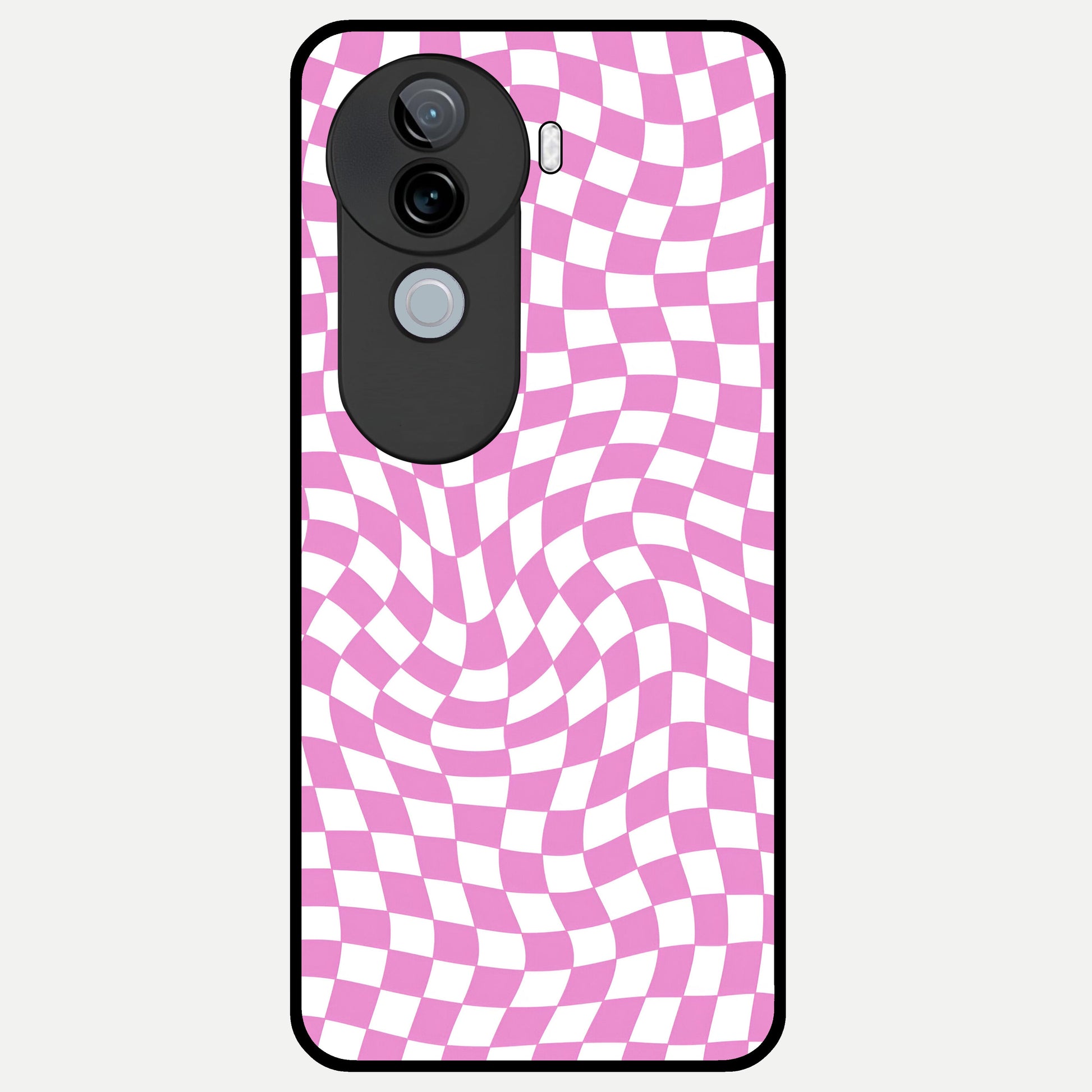  Bubblegum Check Wave Glass Case for iQOO Z9s back cover – full design glossy printed glass finish