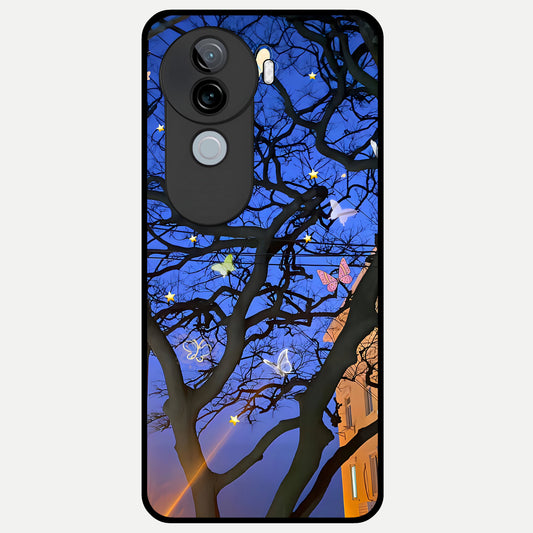  Butterfly Night Magic Glass Case for iQOO Z9s back cover – full design glossy printed glass finish