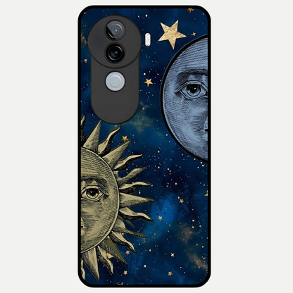  Celestial Moon With Sun Glass Case for iQOO Z9s back cover – full design glossy printed glass finish