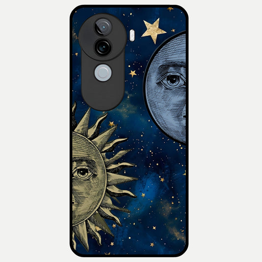  Celestial Moon With Sun Glass Case for iQOO Z9s back cover – full design glossy printed glass finish