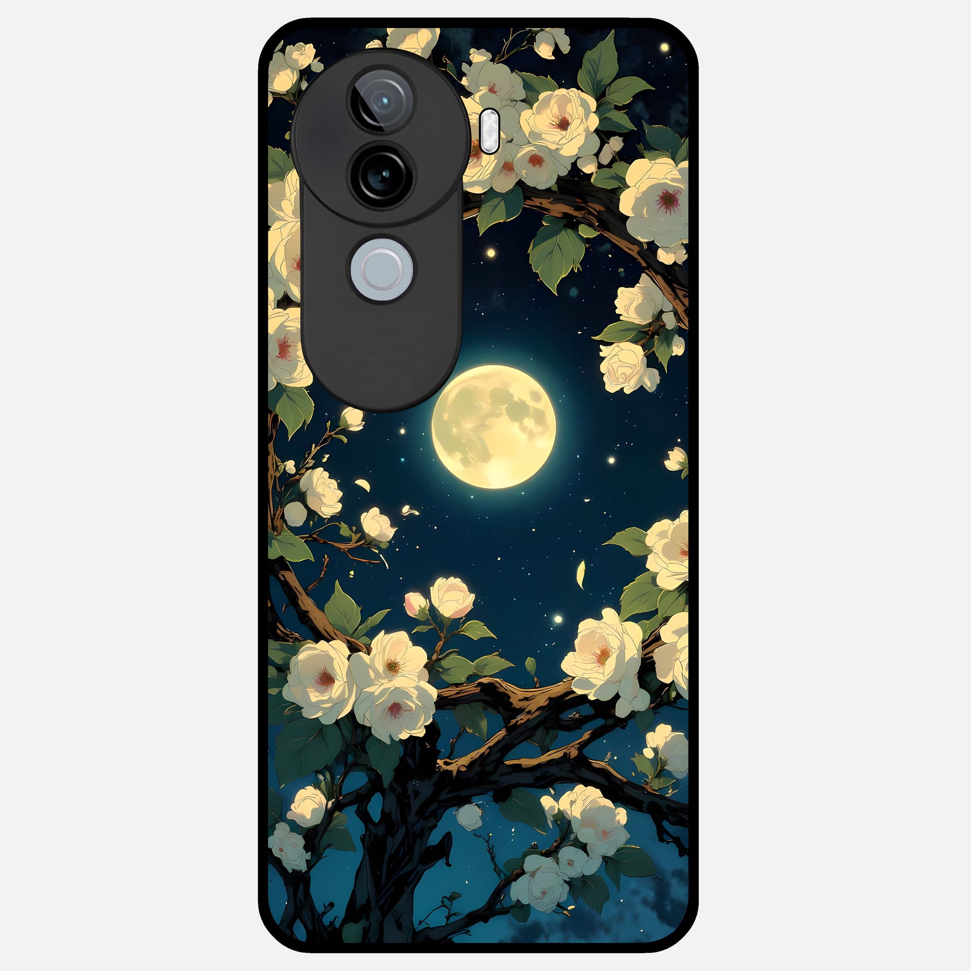  Celestial Moon And Flower Glass Case for iQOO Z9s back cover – full design glossy printed glass finish