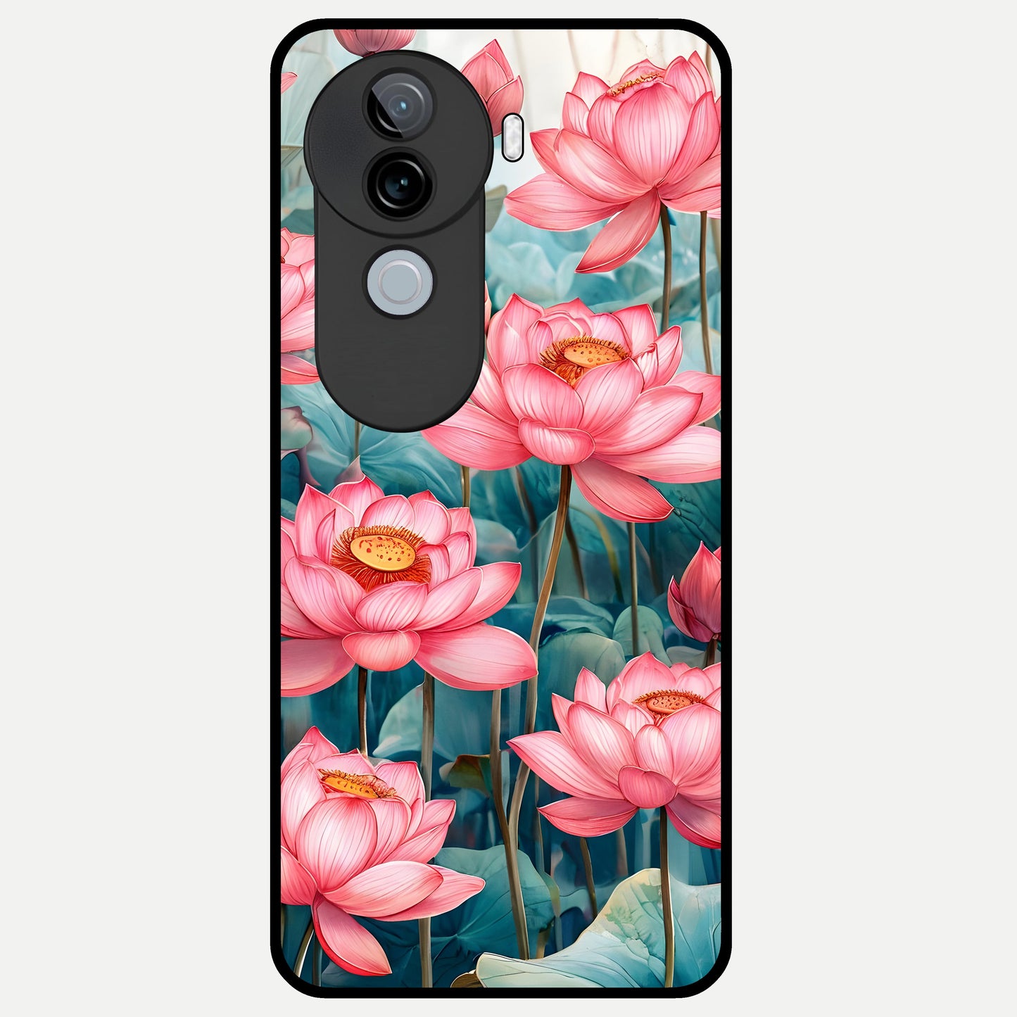  Celestial Pink Lotus Glass Case for iQOO Z9s back cover – full design glossy printed glass finish