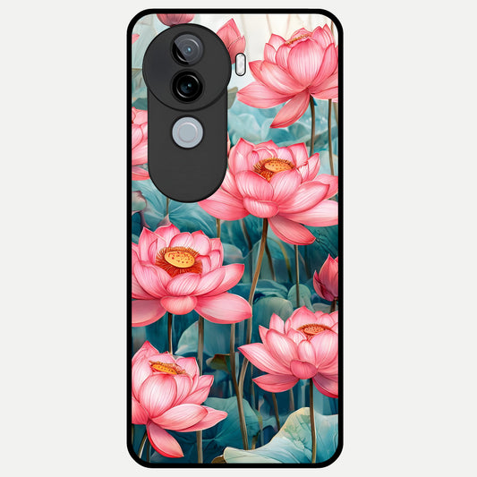  Celestial Pink Lotus Glass Case for iQOO Z9s back cover – full design glossy printed glass finish