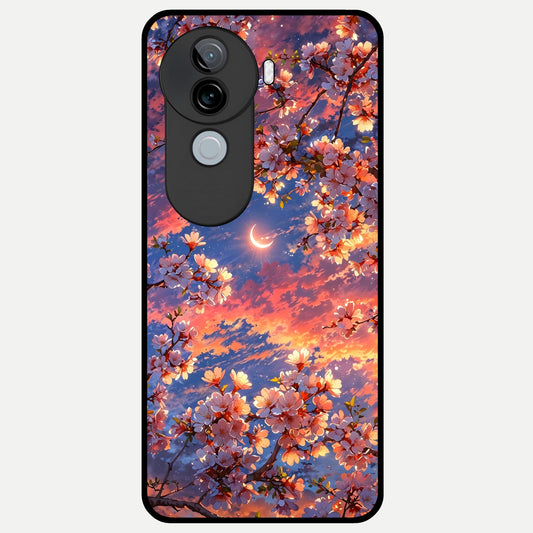  Celestial Sakura Sunset Glass Case for iQOO Z9s back cover – full design glossy printed glass finish