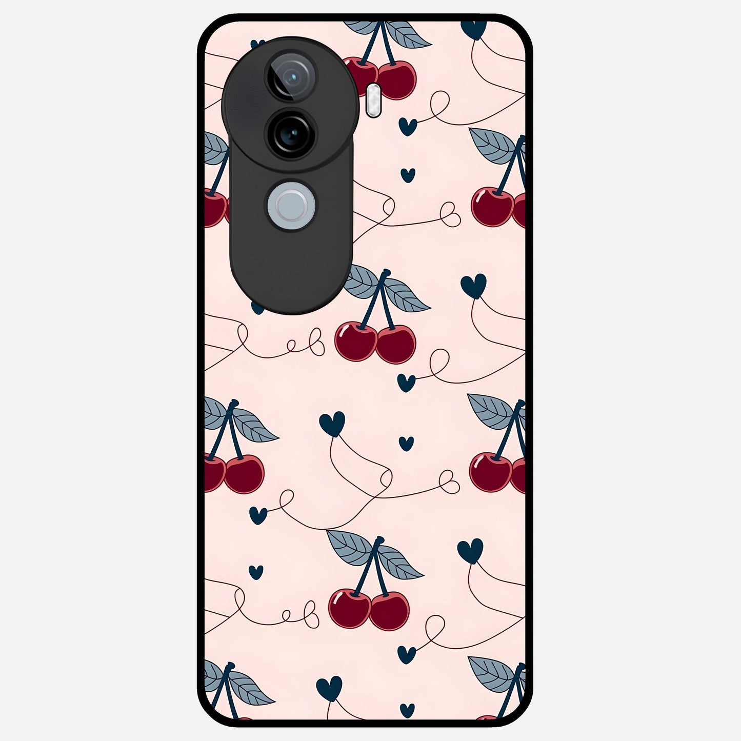  Cherry Heart Line Glass Case for iQOO Z9s back cover – full design glossy printed glass finish