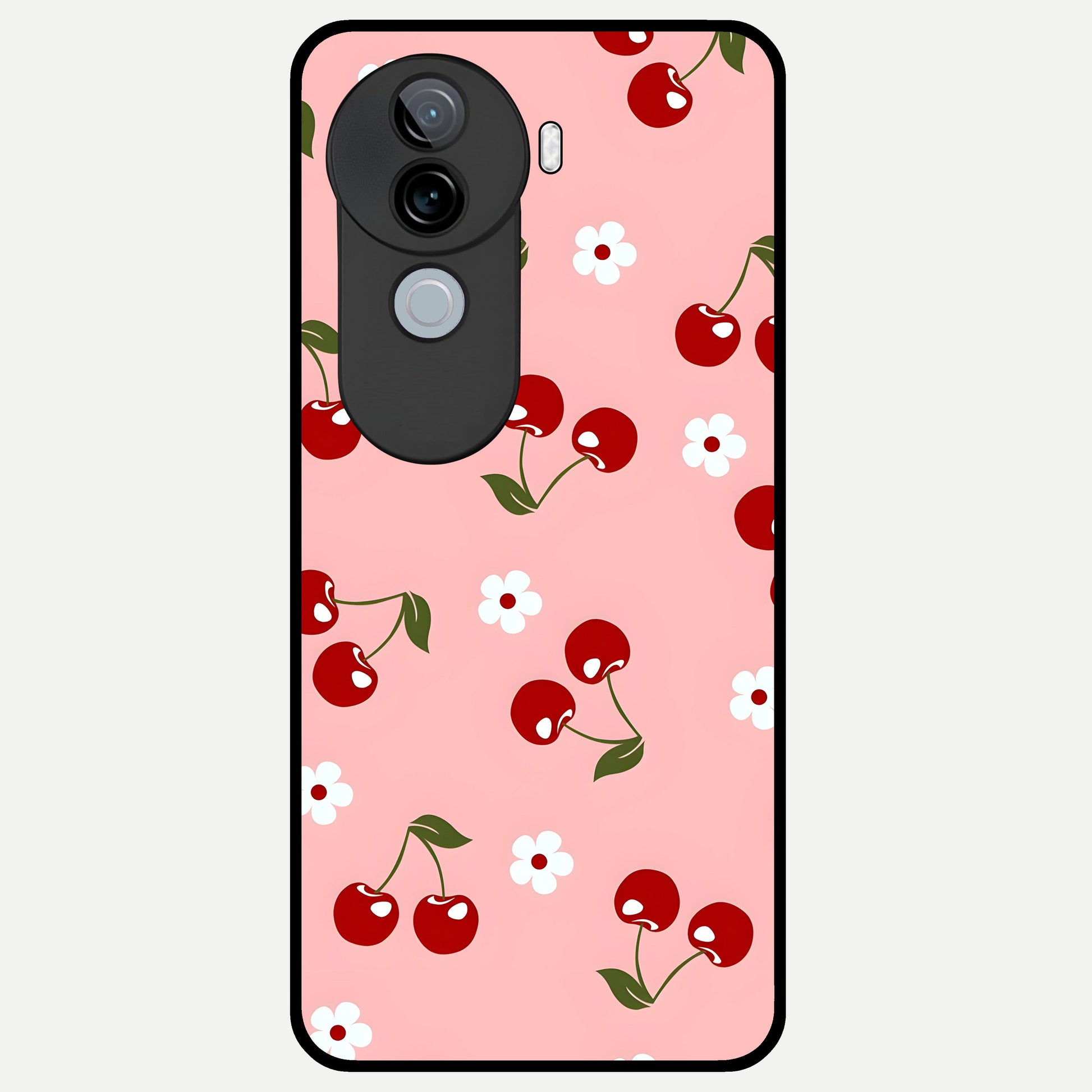  Cherry Love Mood Glass Case for iQOO Z9s back cover – full design glossy printed glass finish