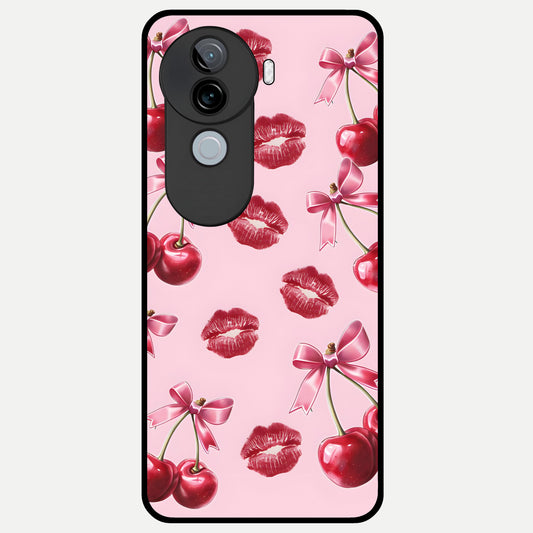  Cherry With Lips Glass Case for iQOO Z9s back cover – full design glossy printed glass finish