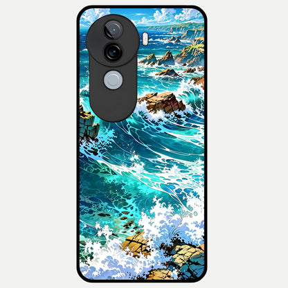  Coastal Blue Waves Glass Case for iQOO Z9s back cover – full design glossy printed glass finish