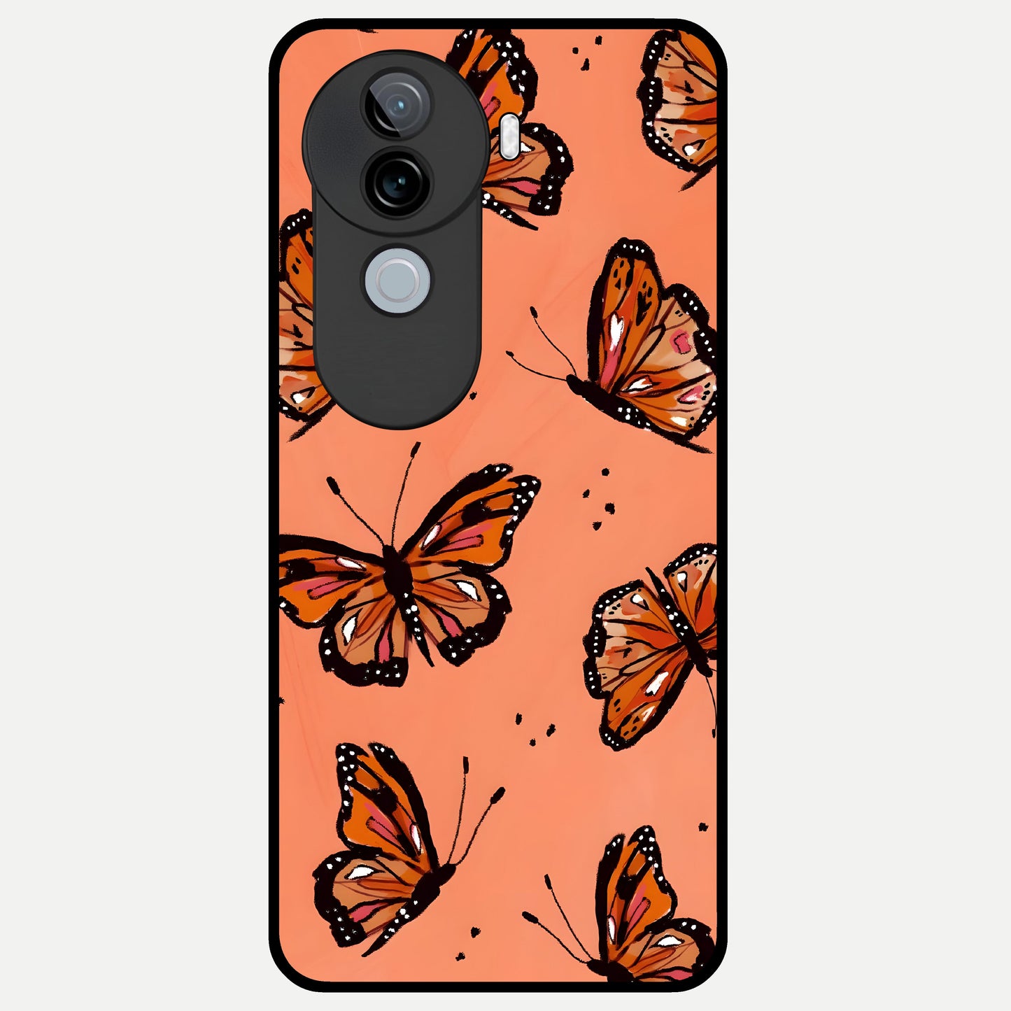  Coral Wing Butterfly Glass Case for iQOO Z9s back cover – full design glossy printed glass finish