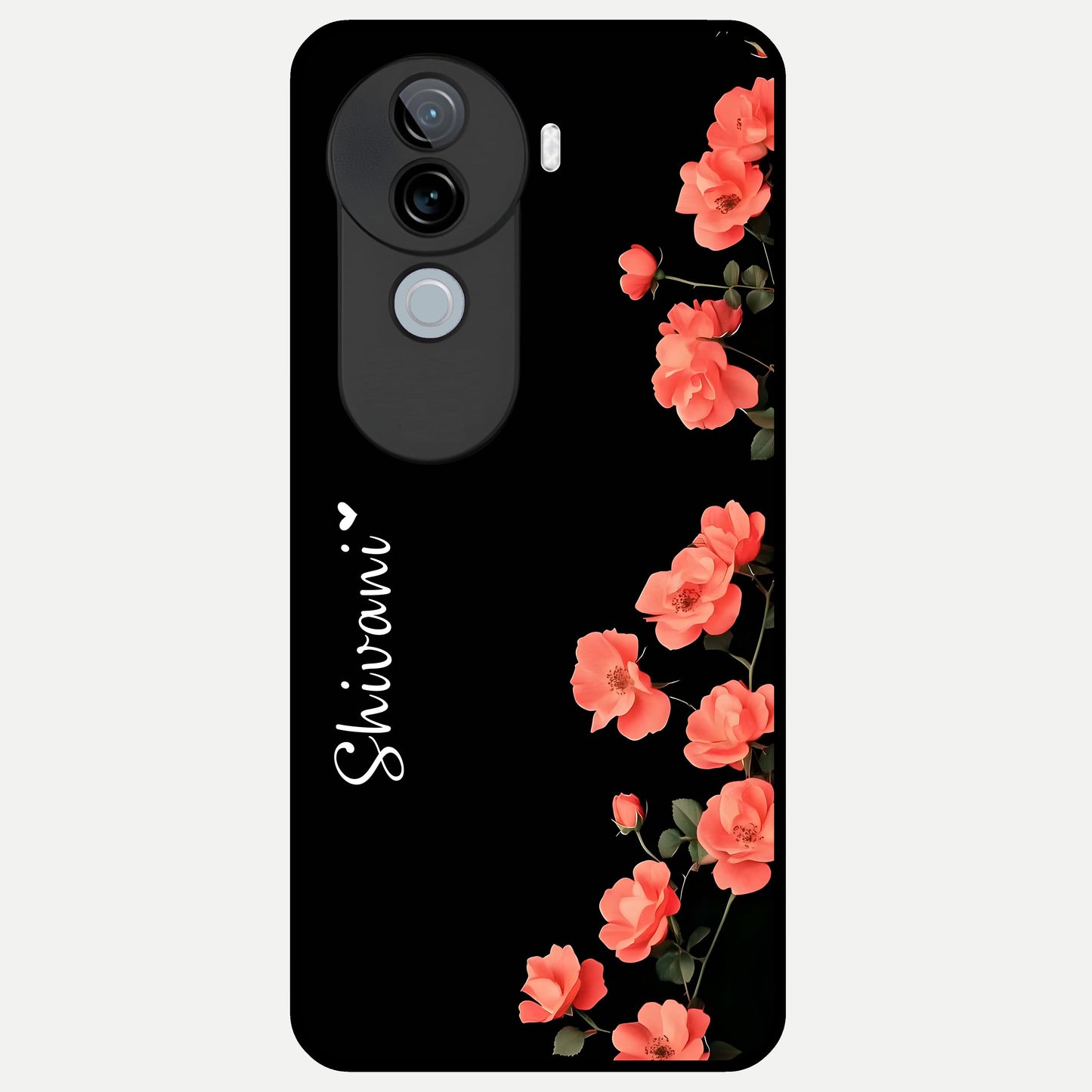  Crimson Bloom Grace Custom Name Glass Case for iQOO Z9s back cover – full design glossy printed glass finish