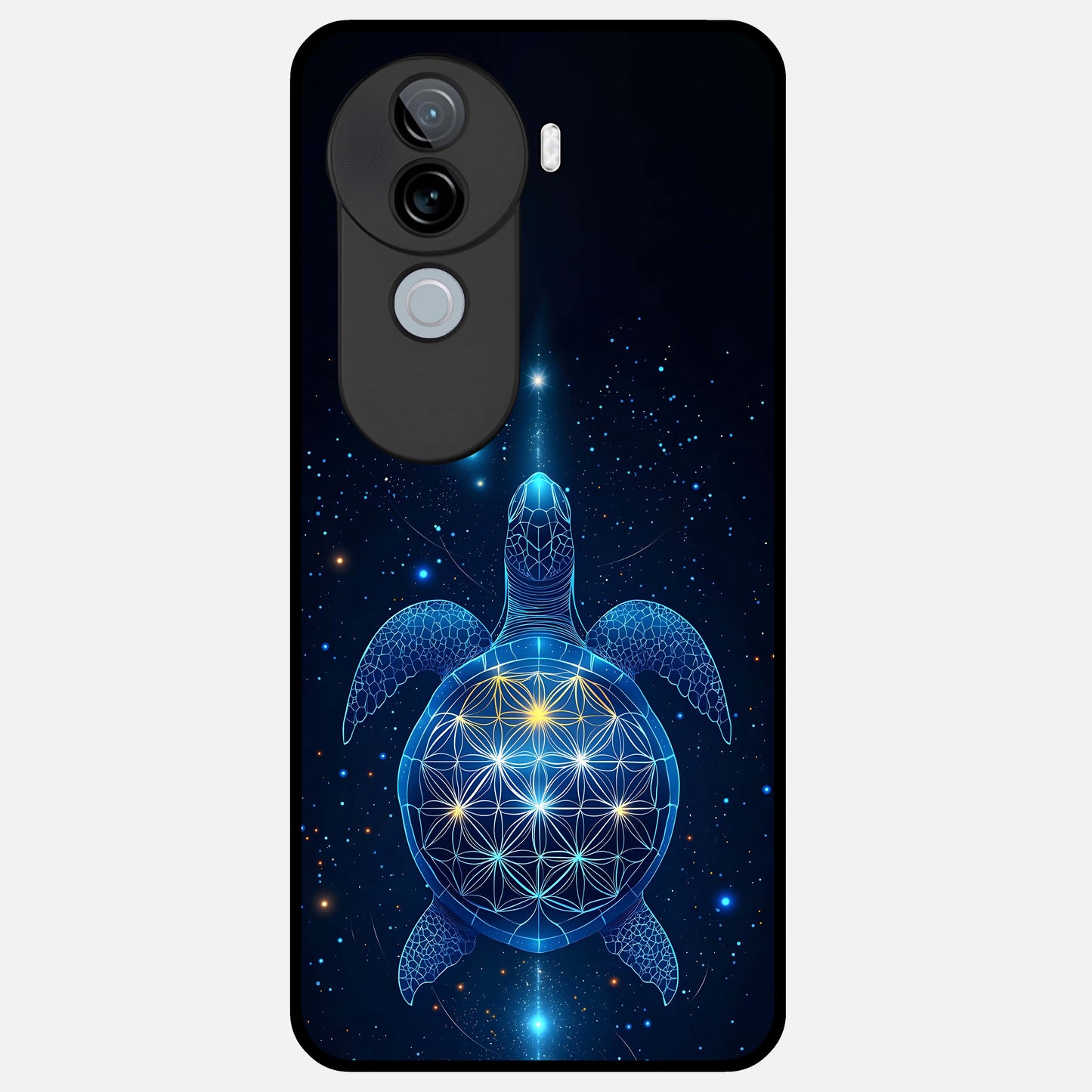  Crimson Blue Turtle Glass Case for iQOO Z9s back cover – full design glossy printed glass finish