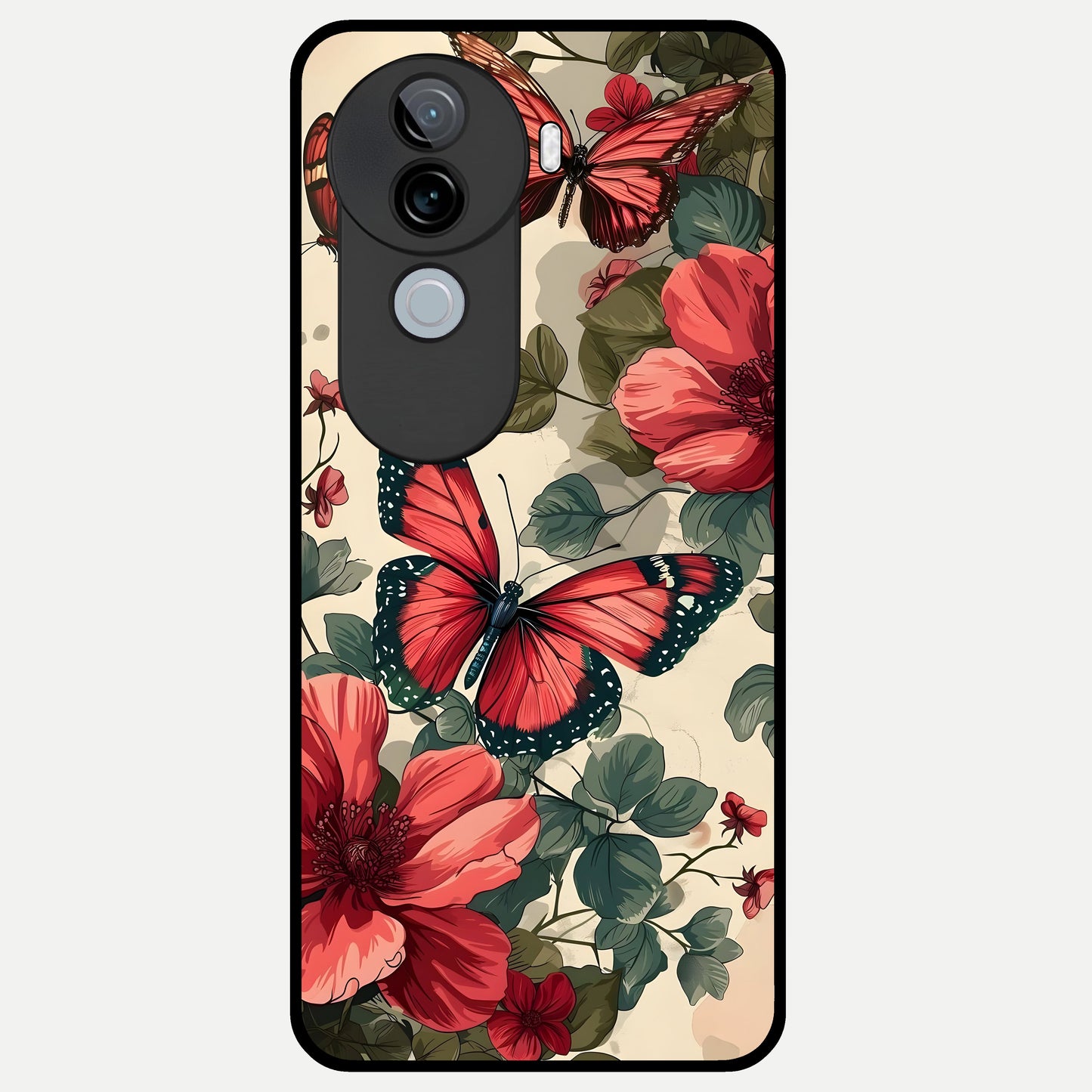  Crimson Butterfly Garden Glass Case for iQOO Z9s back cover – full design glossy printed glass finish