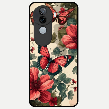  Crimson Butterfly Garden Glass Case for iQOO Z9s back cover – full design glossy printed glass finish