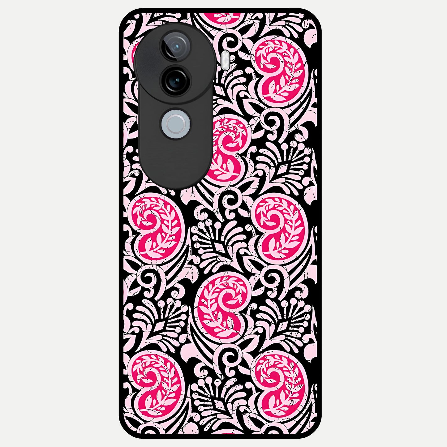  Crimson Paisley Charm Glass Case for iQOO Z9s back cover – full design glossy printed glass finish