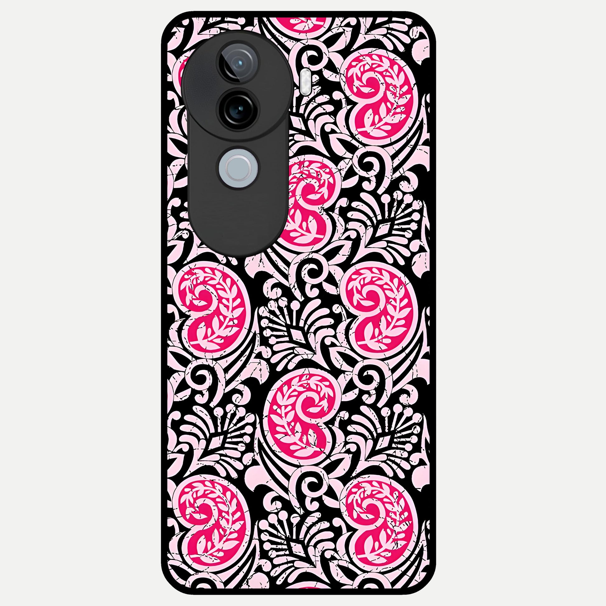  Crimson Paisley Charm Glass Case for iQOO Z9s back cover – full design glossy printed glass finish