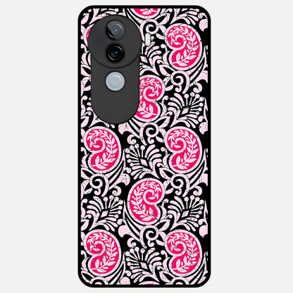  Crimson Paisley Charm Glass Case for iQOO Z9s back cover – full design glossy printed glass finish