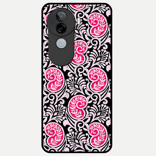  Crimson Paisley Charm Glass Case for iQOO Z9s back cover – full design glossy printed glass finish