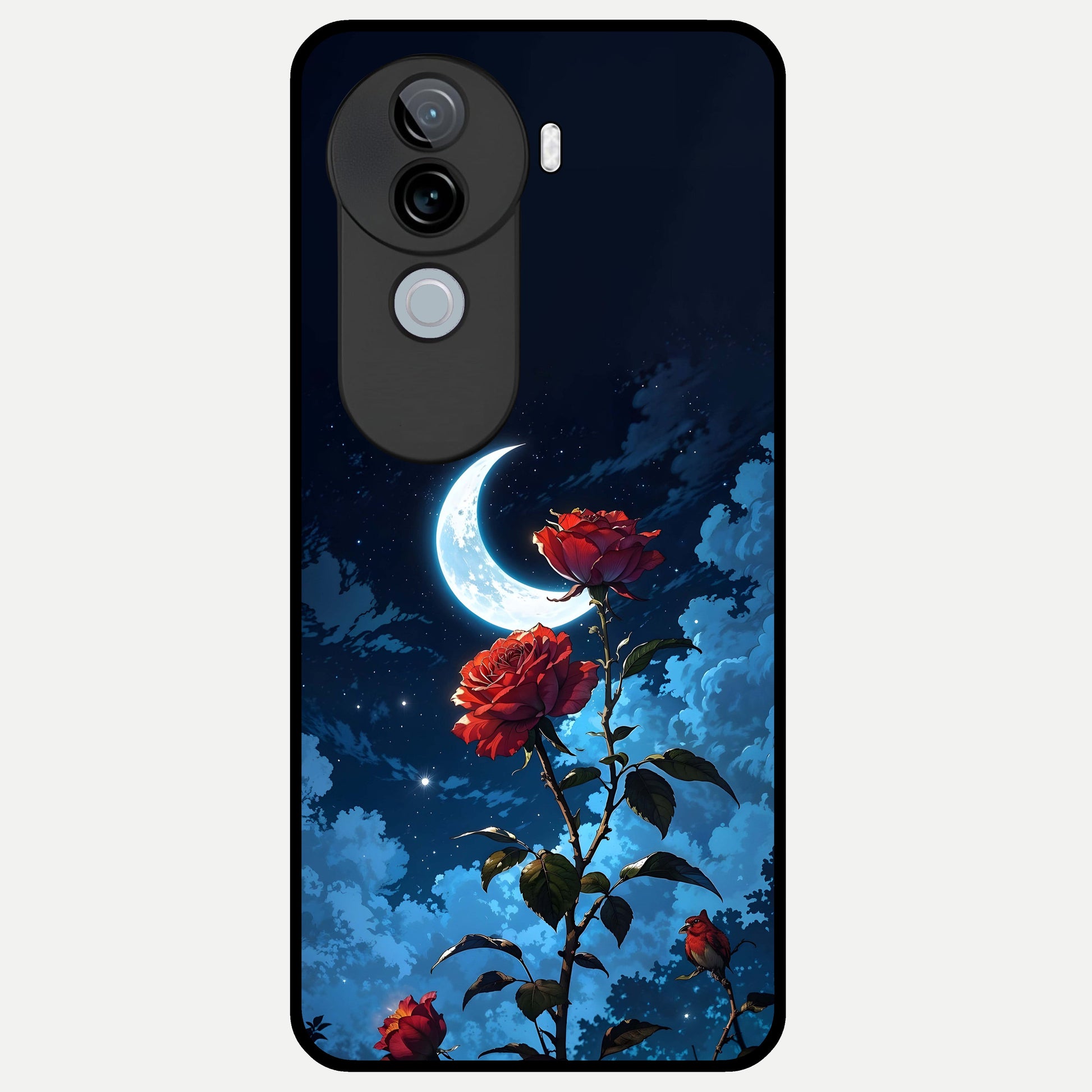  Crimson Rose Moon Glass Case for iQOO Z9s back cover – full design glossy printed glass finish