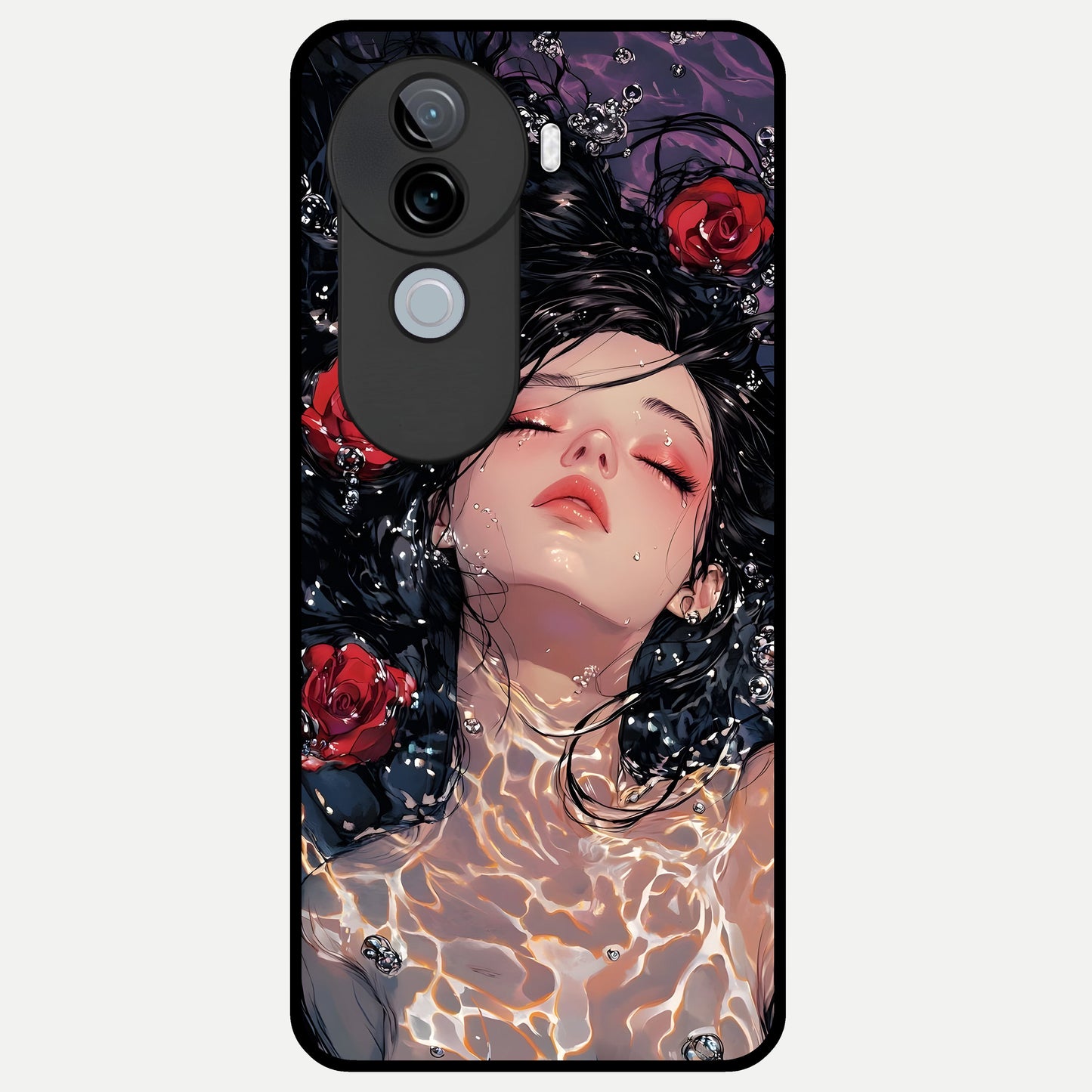  Crimson Rose Serenity Glass Case for iQOO Z9s back cover – full design glossy printed glass finish