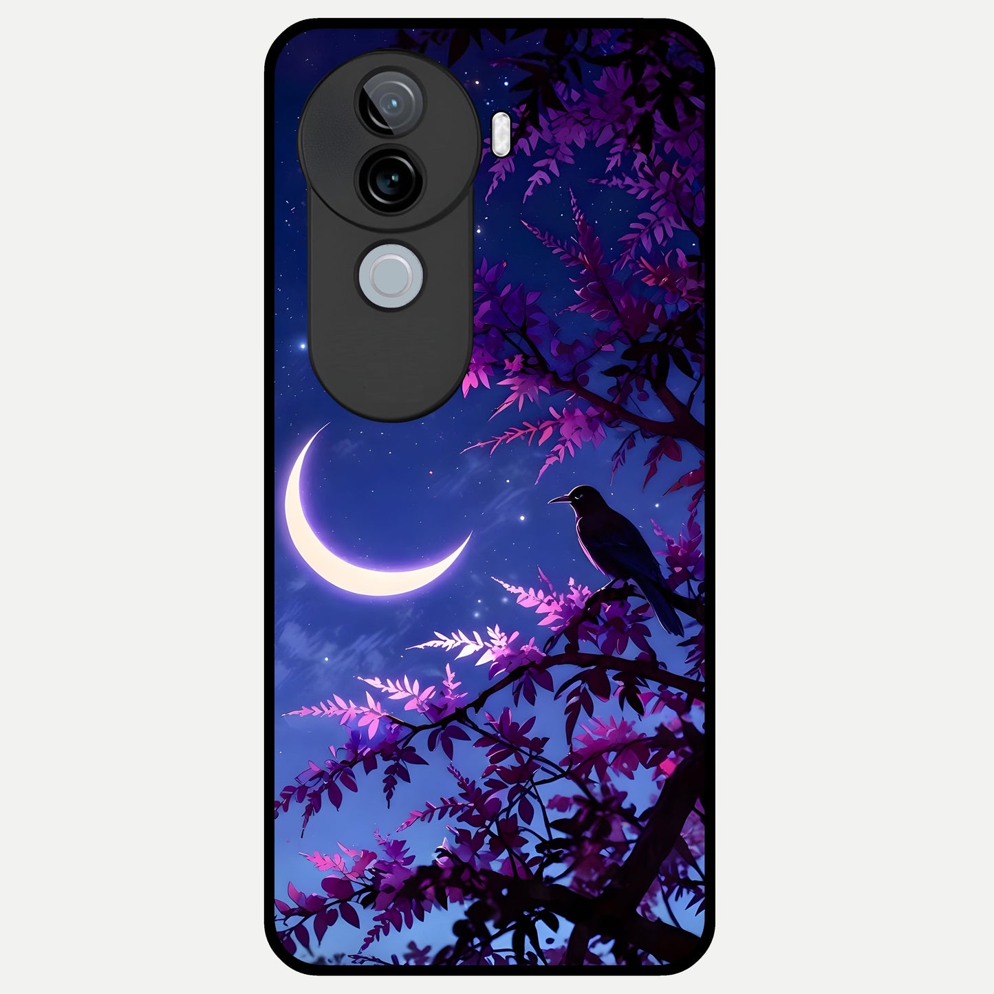  Crow And Moon Scenery Glass Case for iQOO Z9s back cover – full design glossy printed glass finish
