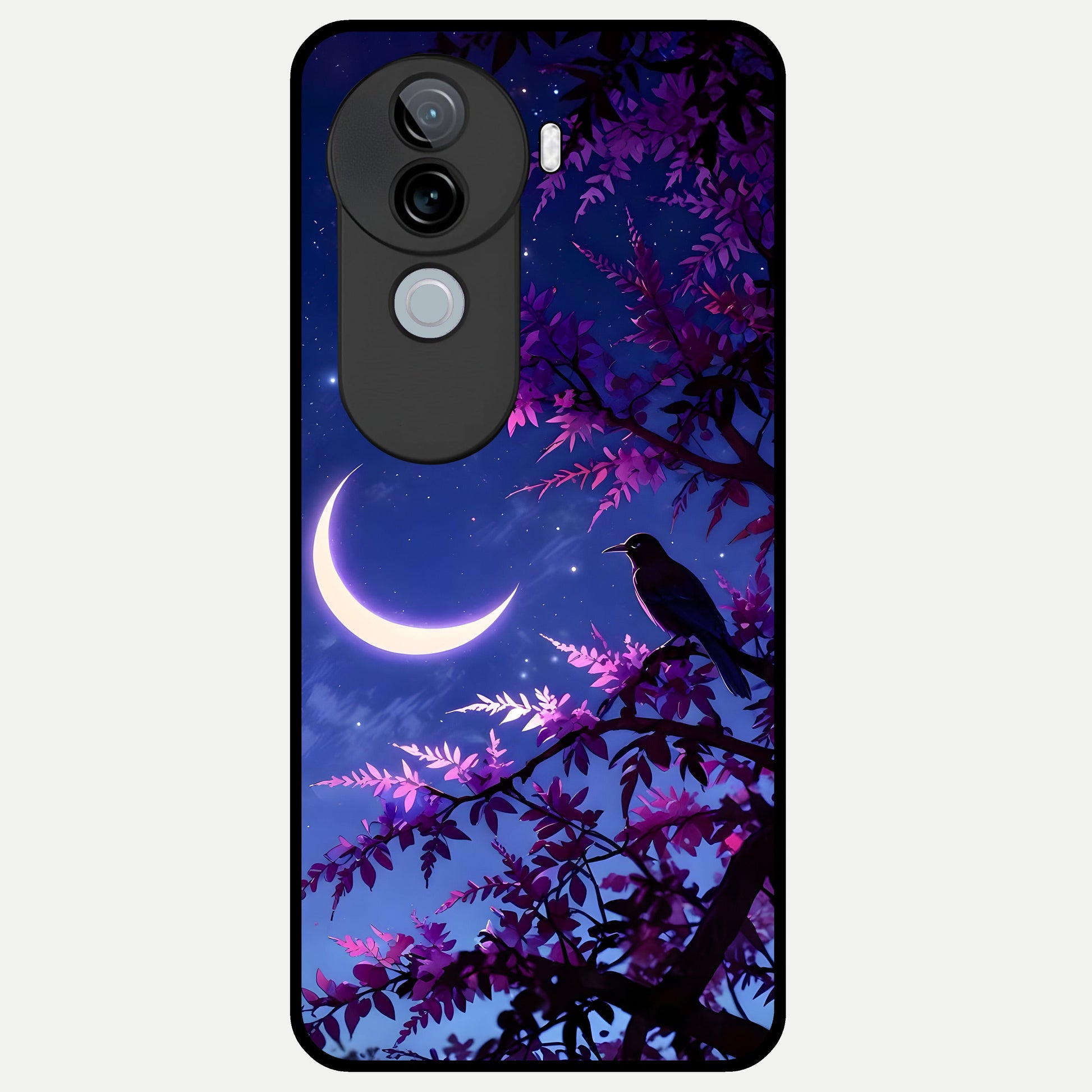  Crow And Moon Scenery Glass Case for iQOO Z9s back cover – full design glossy printed glass finish