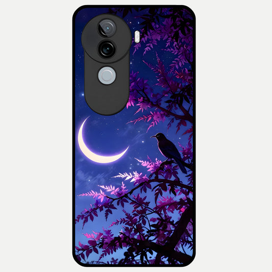  Crow And Moon Scenery Glass Case for iQOO Z9s back cover – full design glossy printed glass finish