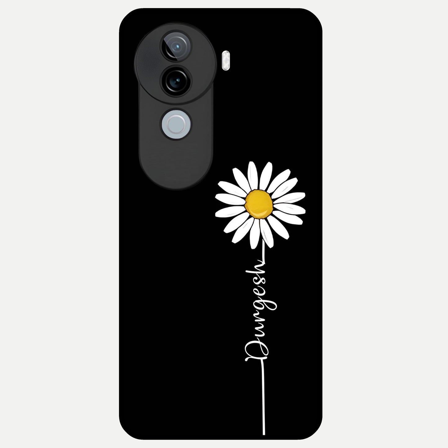  Custom Name White Flower Glass Case for iQOO Z9s back cover – full design glossy printed glass finish