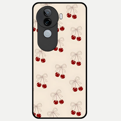  Cute Cherry Pattern Glass Case for iQOO Z9s back cover – full design glossy printed glass finish