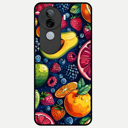  Cute Fruits Art Glass Case for iQOO Z9s back cover – full design glossy printed glass finish