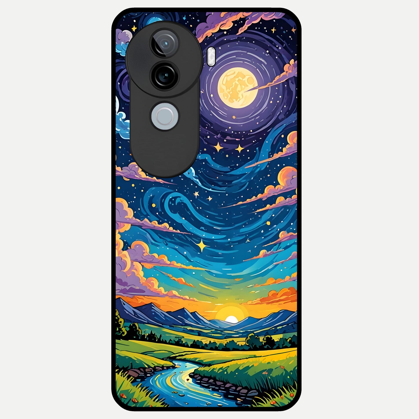  Dreamy Night Landscape Glass Case for iQOO Z9s back cover – full design glossy printed glass finish