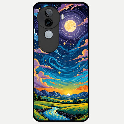  Dreamy Night Landscape Glass Case for iQOO Z9s back cover – full design glossy printed glass finish
