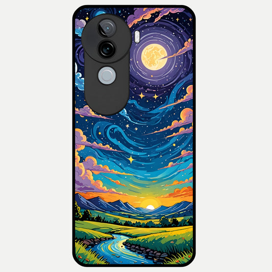  Dreamy Night Landscape Glass Case for iQOO Z9s back cover – full design glossy printed glass finish