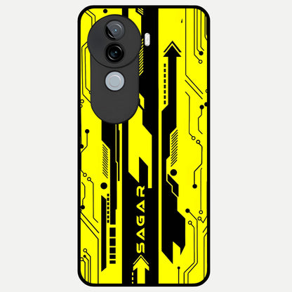  Electric Pulse CYBERPUNK Custom Name Glass Case for iQOO Z9s back cover – full design glossy printed glass finish