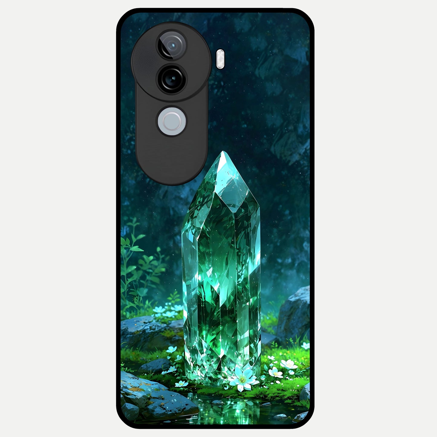  Emerald Light Crystal Glass Case for iQOO Z9s back cover – full design glossy printed glass finish